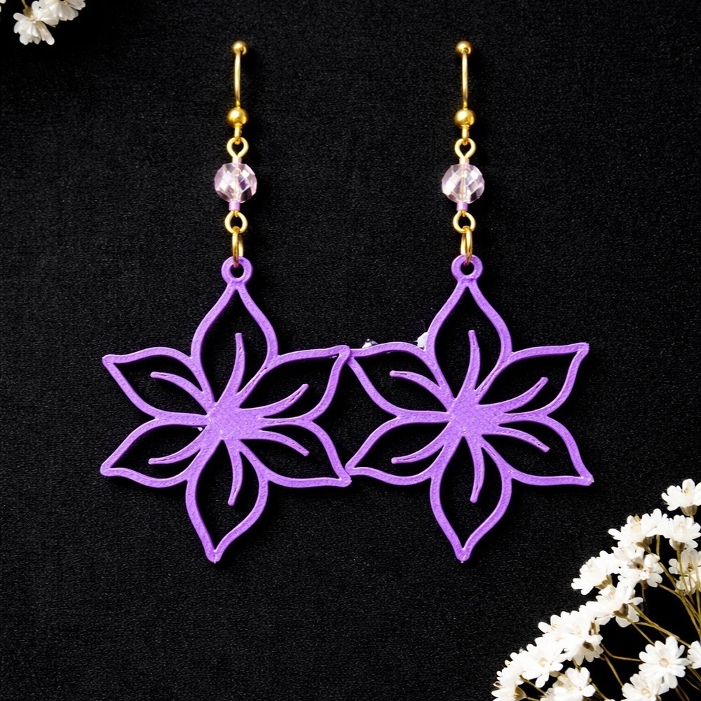 Purple Floral Earrings‎